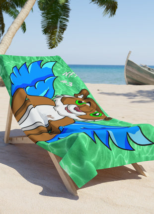 Green beach towel with soft polyester fabric